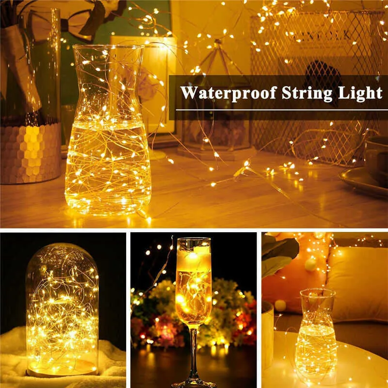 Водонепроницаемые светодиодные рождественские сказочные светильники USB медный провод RGB Dimmable Timing Wedding Party String Lamp Открытый декор Y0720