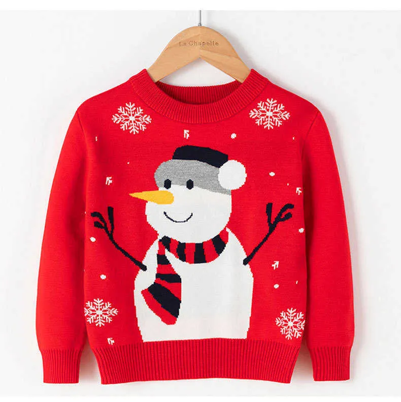 New Autumn Winter Children's Sweater Cartoon Christmas Red Snowman Kids Pullover Warm Boy Sweater Girl Fall Clothes Y1024