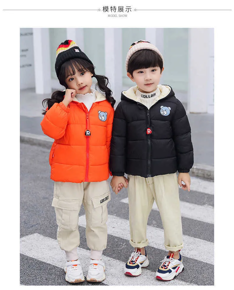Roupas de algodão infantil Engrossado para baixo jaqueta bebê inverno roupas quentes crianças zíper de outono com meninos com capuz outwear 211222
