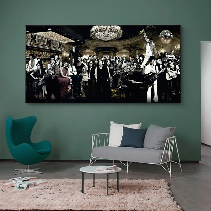 Muziekzanger Star verzamelt grote woonkamer olie canvas schilderen muurkunst posters en prints voor slaapkamer woningdecor niet ingelijst7084090