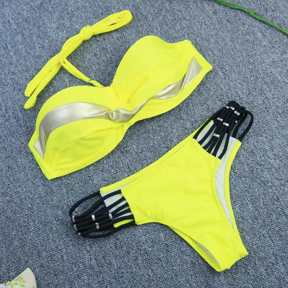 Push Up Sexy Swimwear Kobiety Bikini Set Print Biquini Samica Swimsuit Brazylijski Kostium Kąpielowy Bathers Beach Basen 210621