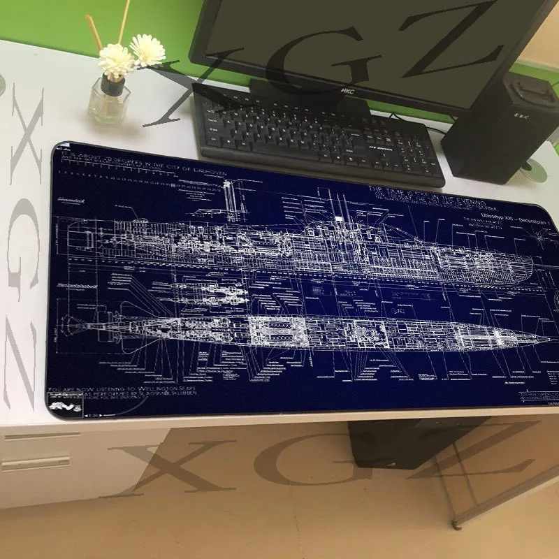 XGZ Dostosowany Duża gra Podkładka pod mysz czarny szew Pirat statek Blueprint Home Komputer Klawiatura Mata Stół Slip 900x400 / 600x300 XXL
