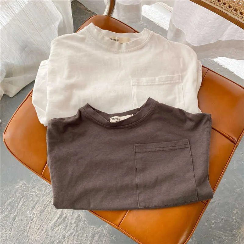 Primavera unsiex suave camiseta suelta estilo coreano niños y niñas algodón manga larga casual camisetas ropa 210615