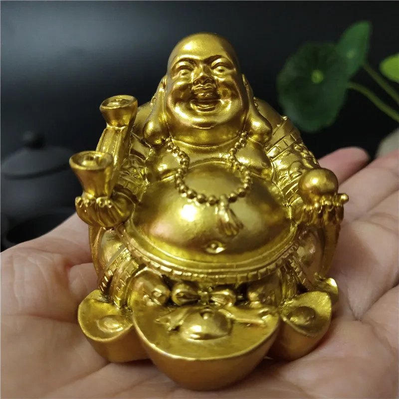Gold Laughing Buddha Statue Chinese Feng Shui Money Maitreya Buddha Sculpture Figurines For Home Garden Decoration Statues