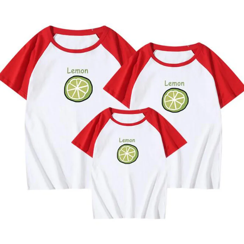 Familie look matching outfits t-shirt kleding moeder vader zoon dochter kinderen baby zomer citroendruk 210521