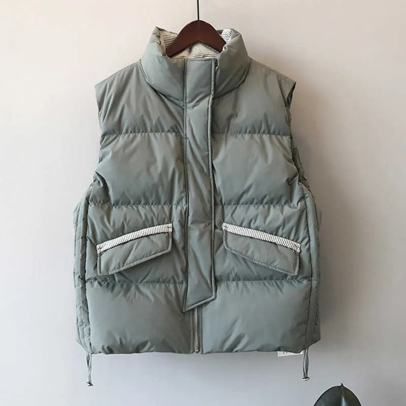 Azyt Cotton Down 여성 조끼 코트 스트라이프 두꺼운 겨울 민소매 자켓 여성 패션 방풍 따뜻한 양복 조끼 211006