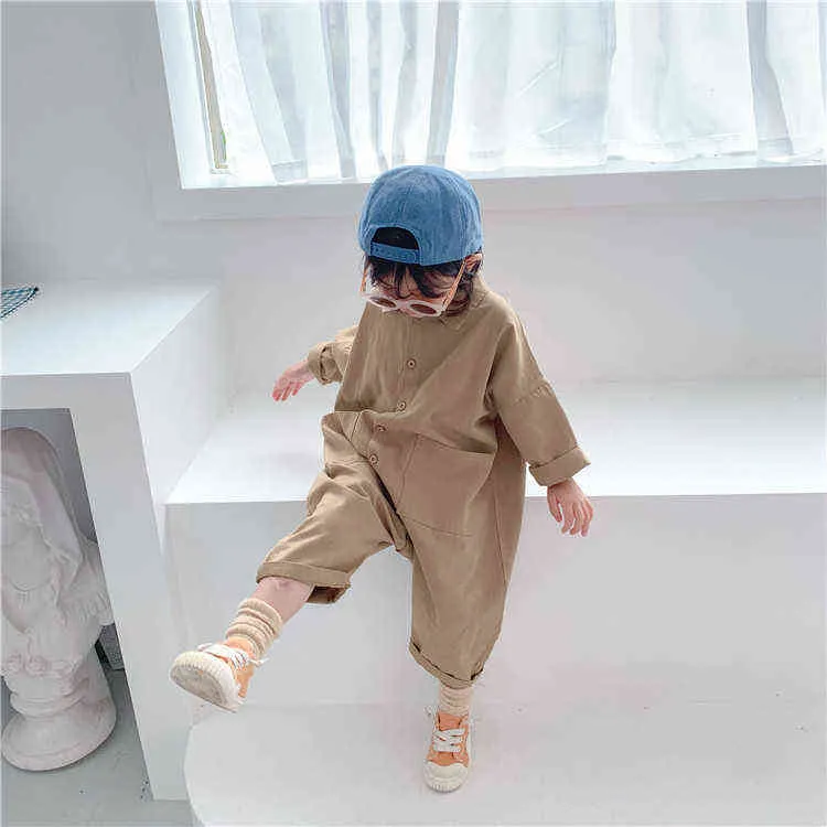 Çocuk Giyim Tulum Sonbahar Erkek Kız Rahat Mektup Takım Denim Bebek Çocuk Giysileri Japanes Kore Tarzı 1-7 Y 211101