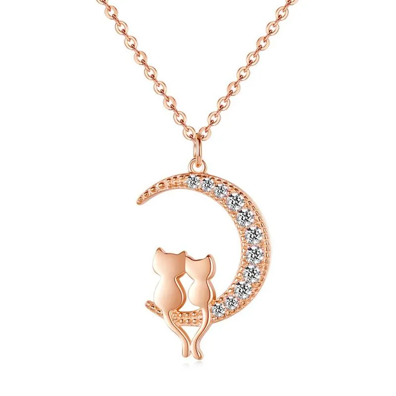 Colliers pendants Collier de lune animal mignon Lofs Chaîne Chain de chaîne Bijoux Lucky pour femmes Gift229d