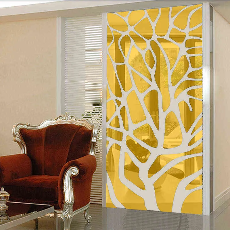 Removable 3d diy mirror wall stickers tree bedroom living room decoration TV background decor acrylic paste 211217