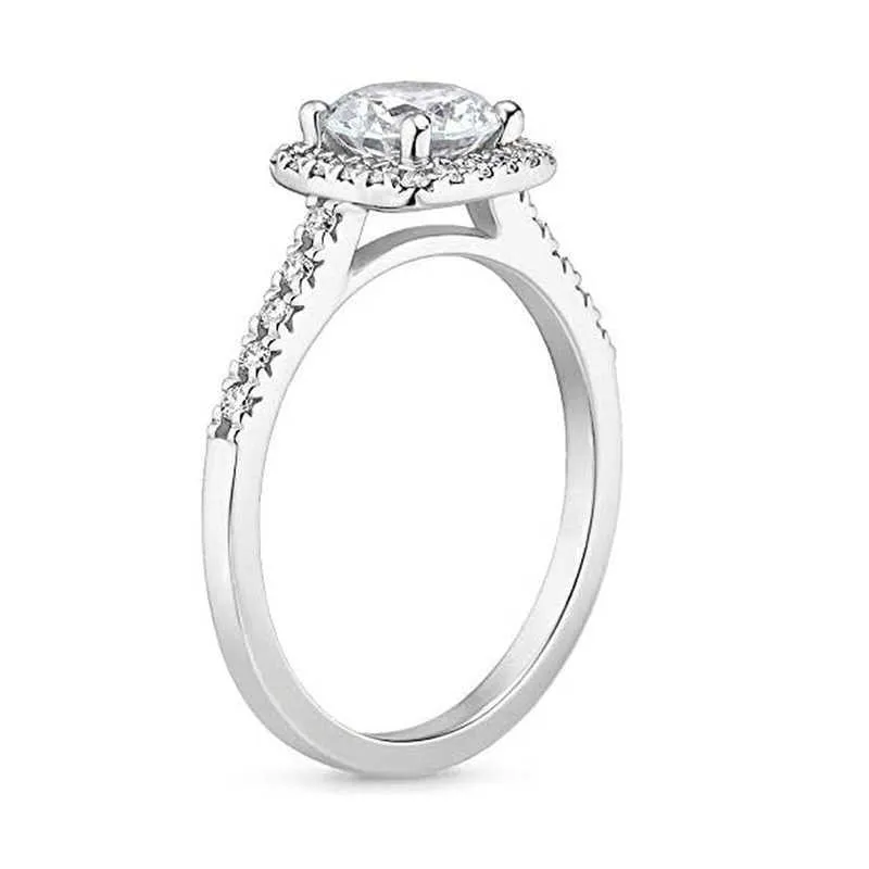 1,25CT 925 Стерлинговые серебряные серебряные кольца для кубического циркония Halo CZ Унижению Свадебные полосы для женщин Обещают 211217