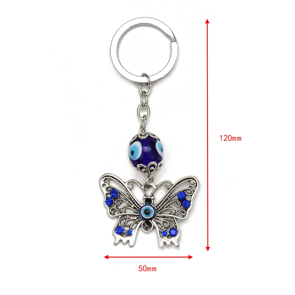 2021 mauvais œil porte-clés pour femmes filles dames bleu cristal papillon voiture porte-clés porte-anneau sac pendentif bibelots