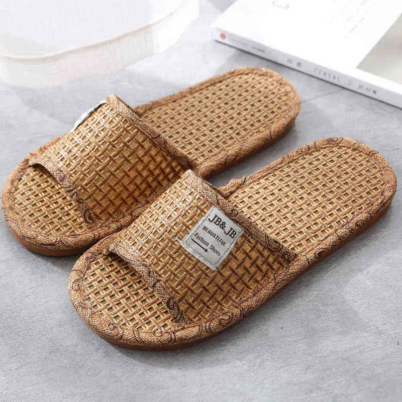 Straw-bamboo Sandals And Slippers For Female Couples To Use In Indoor And Home Leisure Non-slip wear-resistant Sweat-absorbent Y220214