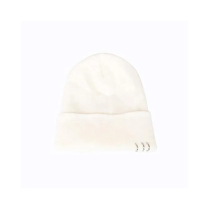 Fashion Casual Winter Hats For Women Solid Color Wool Knitted Beanie Hat With Metal Ring Warm Soft Bottom Thickened Bonnet Cap