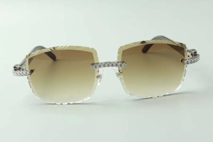 2021 Diseñadores Gafas de sol 3524023 Diamantes sin fin Cortes Lente Natural Híbrido Cuerno de búfalo Templos Gafas Tamaño 58-18-140mm2670