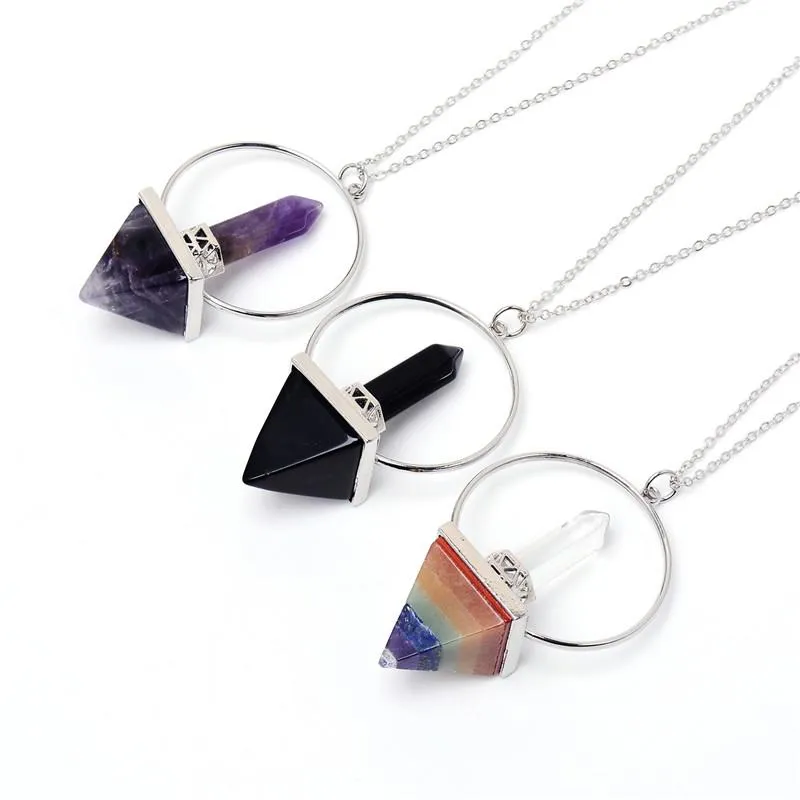 Colliers de pendentif Reiki Guérison 7 Collier de chakra Pendants Pendule Dowsing Hexagonal Pyramid Pyramide Natural Crystal Stone Charms J2028