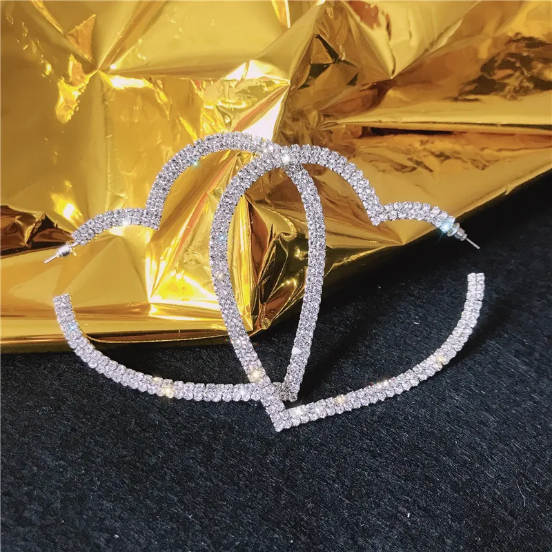 Big Heart Crystal Hoop Earrings for Women Bijoux Geometric Rhinestones Earring Statement Jewelry Party Gifts