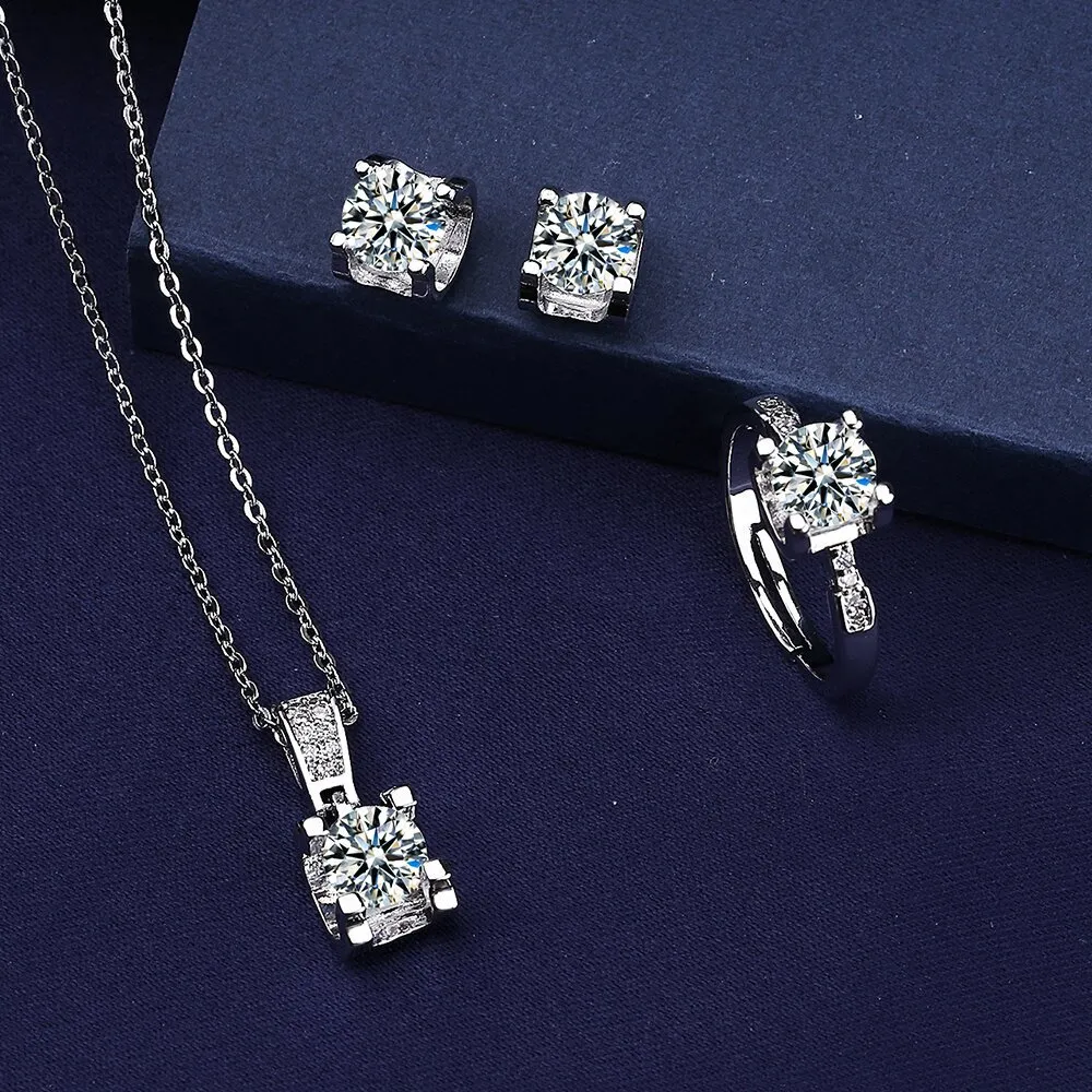 Ochsenkopf Moissanit Diamantschmuck Set 925 Sterling Silber Party Eheringe Ohrringe Halskette für Frauen Brautes Sets Geschenk 215e