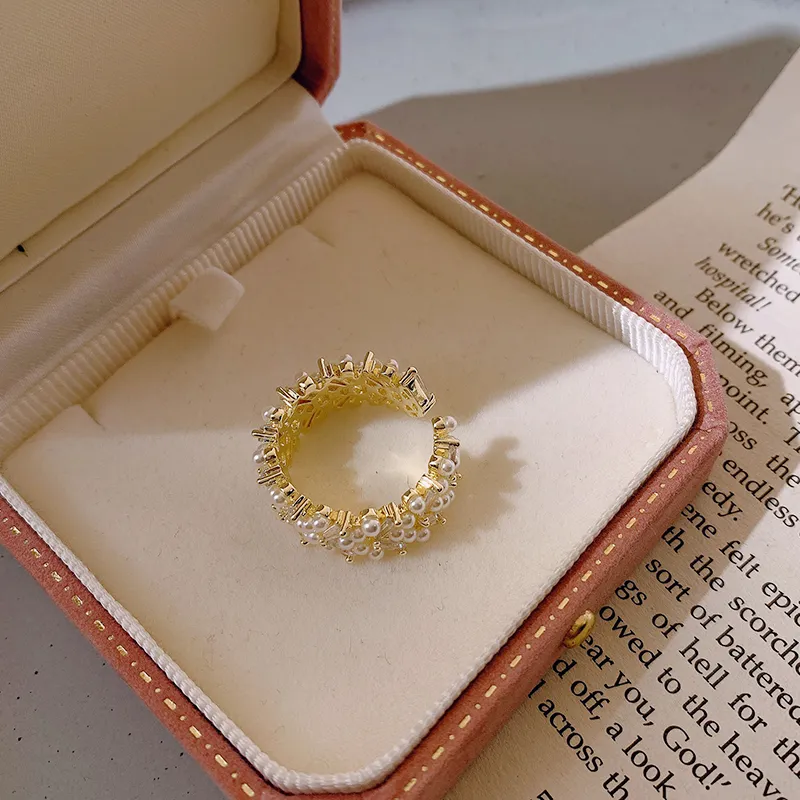 Haute qualité perle Zircon or anneaux ouverts pour femme mode bijoux coréens fête de luxe réglable bague de fille inhabituelle