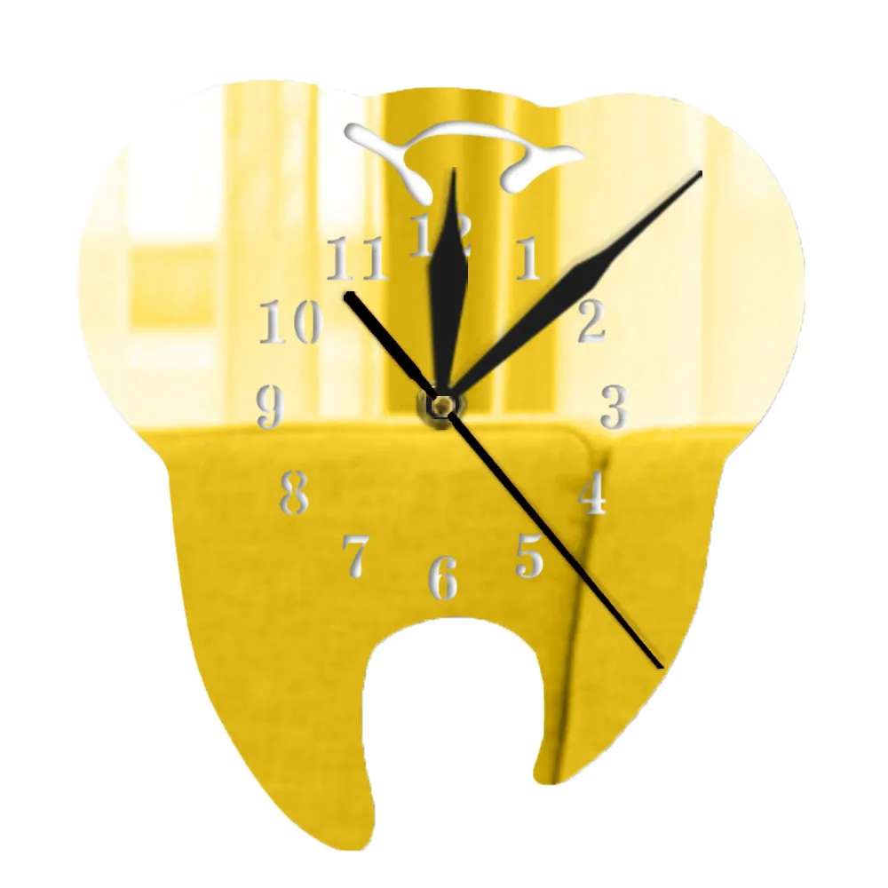 Mirror Effect Tooth Dentistry Wall Clock Laser Cut Decorative Dental Clinic Office Decoration Teeth Care Dental Surgeon Gift 210325