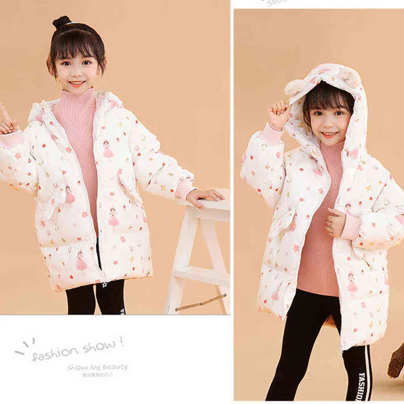 Ropa para niños Long Parka Chaqueta Baby Girl Abrigo Invierno Snowsuit Outerwear Hooded Kids Alojamiento para abajo 211222