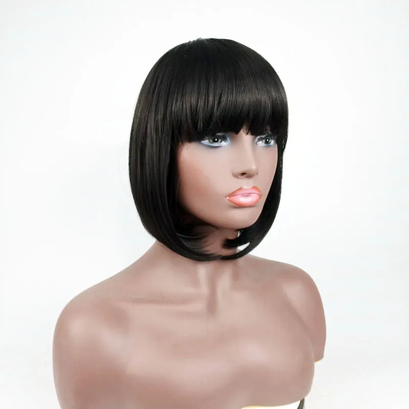 14 pouces court synthétique Bobo perruque Simulation perruques de cheveux humains postiches pour les femmes noires et blanches qui ont l'air réel 741A #