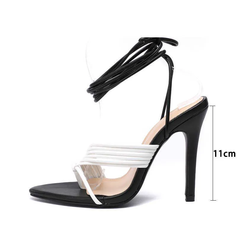 Pzilae Summer Femmes Sandales Dames Blanc Noir Strappy High Talon Gladiator Sandales pointues à lacets sexy chaussures de fête féminine 210715