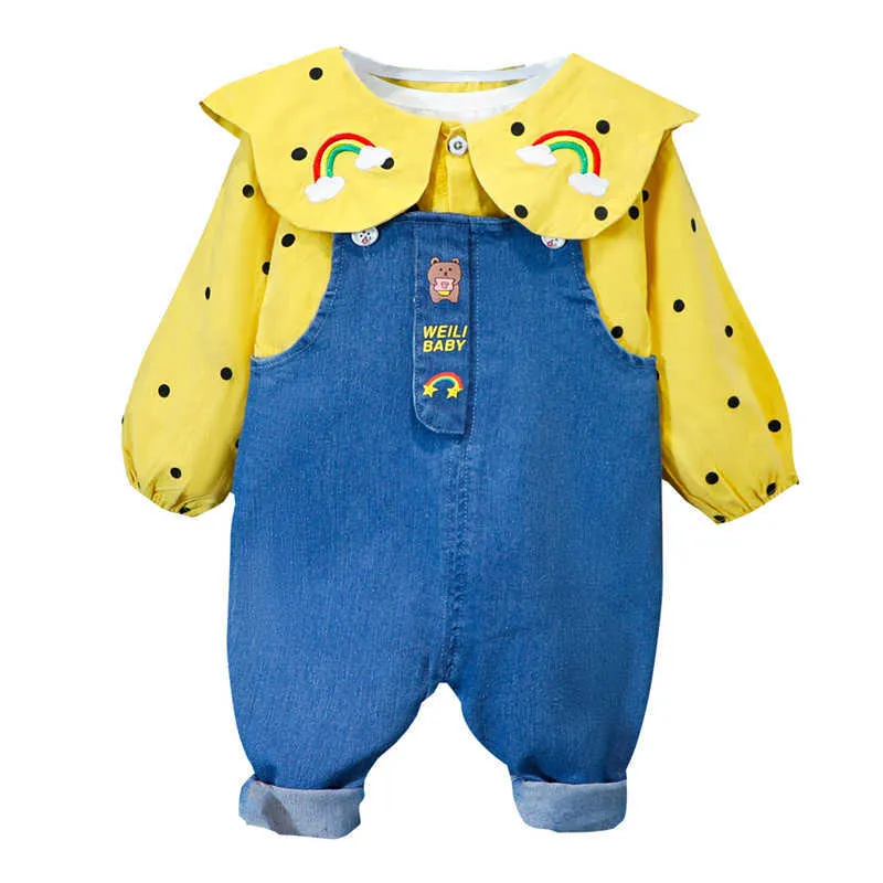 Hylkidhuose höst våren baby tjejer kläder sätter toddler spädbarn kläder lapel regnbåge overall byxor barn barn kläder x0902