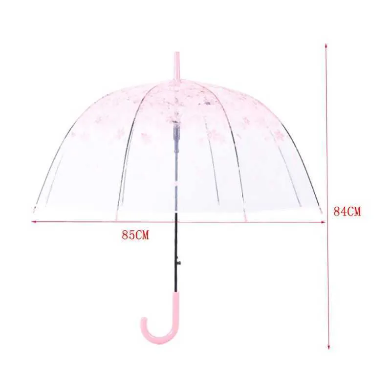 Sakura Przezroczysty Parasol Semi Automatyczne Kids Sollo Cute Long Handle Rain S for Girl 210721