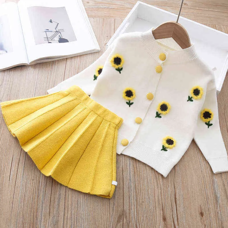 Girls Clothing Sets Knitting Suits Baby Outfits Fall Winter England Style Sweater Shirt Skirt for Kids 1-7T G220310