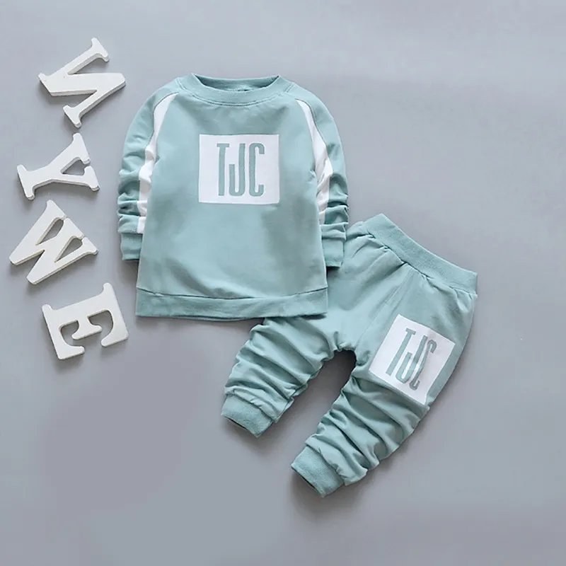 Kids Boys Autumn Long Sleeve Cotton Clothing Sets Letter Pattern Tops and Solid Pants Casual Suits 210429