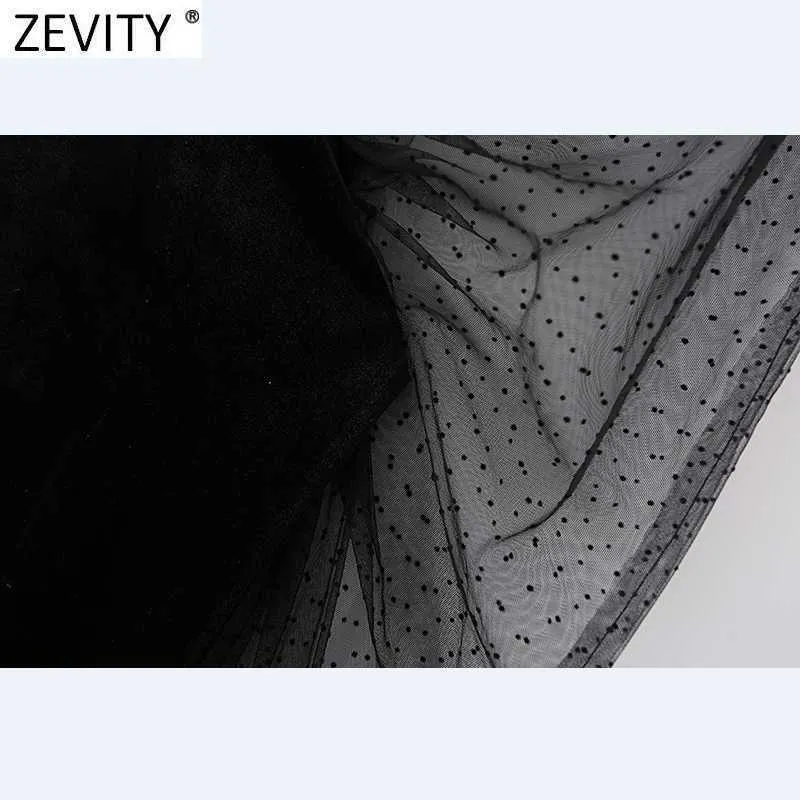 Zevity女性のセクシーな視点プリーツ網糸パッチワークベルベットスリムミニドレス女性ハイストリートパーティーvestido DS4890 210603
