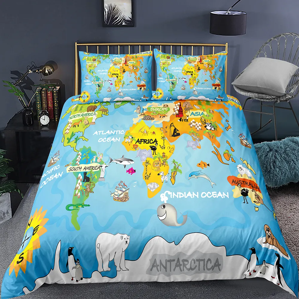 Fanaijia 3D Retro map bedding set queen size world map Duvet Cover winter bed set king size comforter set 210319