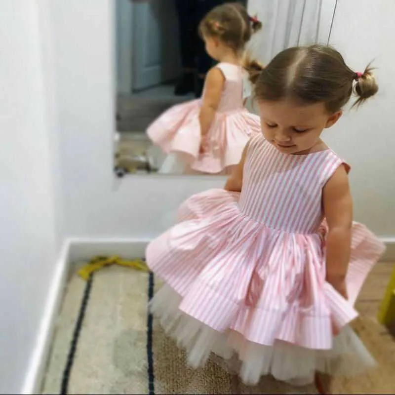 여자 공주 드레스 핑크 스트라이프 민소매 소녀 아기 스페인 스타일 성능 AD008 210610