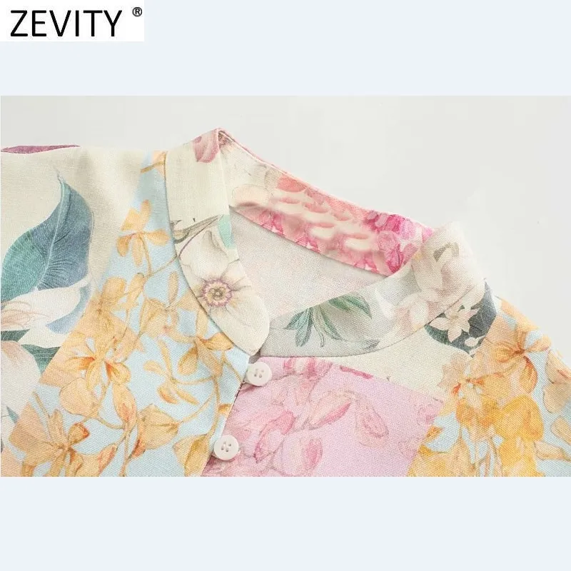 Zevity Femmes Élégant Rose Fleur Imprimer Poitrine Chemise Robe Femme À Manches Longues Arc Ceintures Robe Chic Une Ligne Mini Robes DS8173 210320
