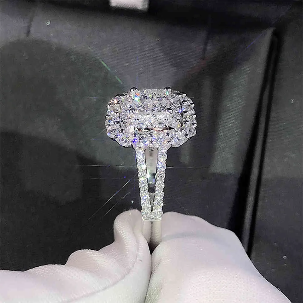 Lindo anel feminino de formato quadrado, brilho completo, micro pave, cristal, zircão, deslumbrante, anel de noiva, casamento, noivado, 344t