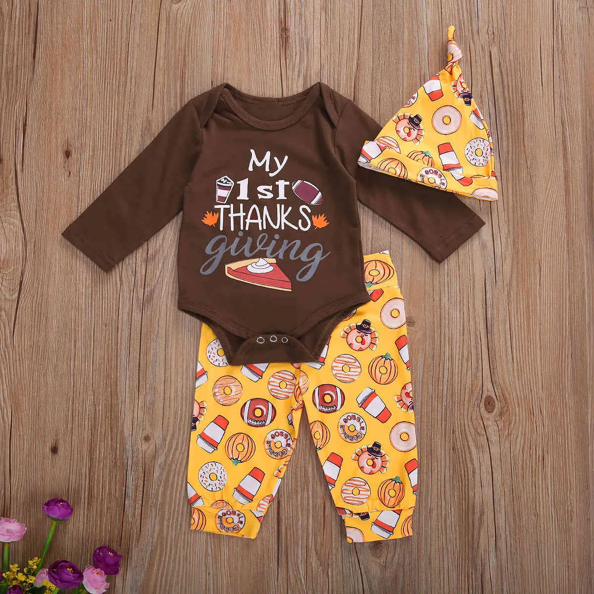 0-18M My 1st Thanksgiving Day Baby Kleding Set Geboren Baby Jongen Meisje Outfits Letter Romper Cartoon Turkije Broek 210515