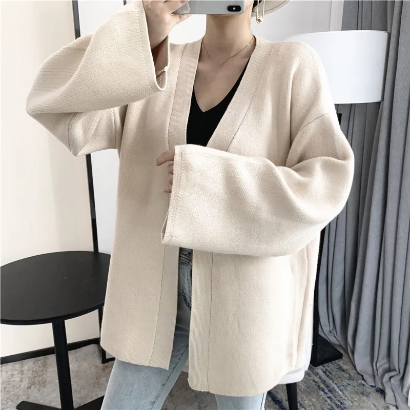 [EAM] Big Size Belt Knitting Cardigan Sweter Luźne Fit V-Neck Z Długim Rękawem Kobiety Moda Jesień Zima 1DA705 21512