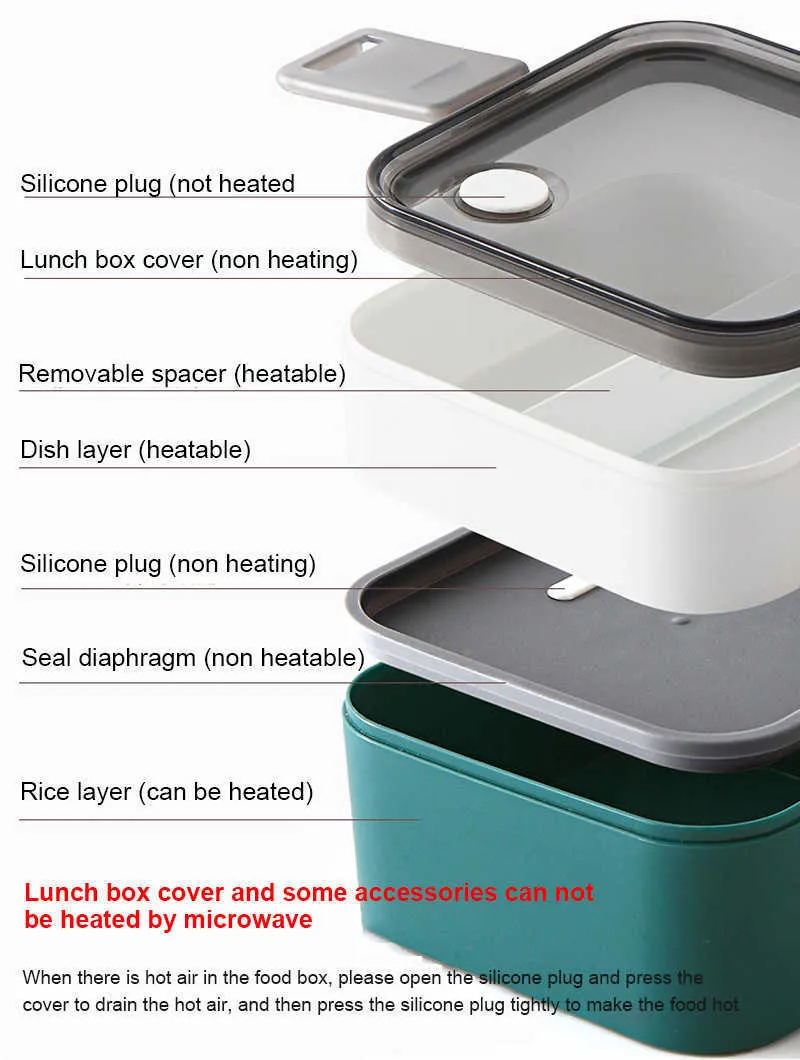 La semplice scatola il pranzo può essere riscaldata dal forno a microonde Tipo separato portatile Bento Box Pranzo Stoviglie Cucina, Sala da pranzo Bar 210709