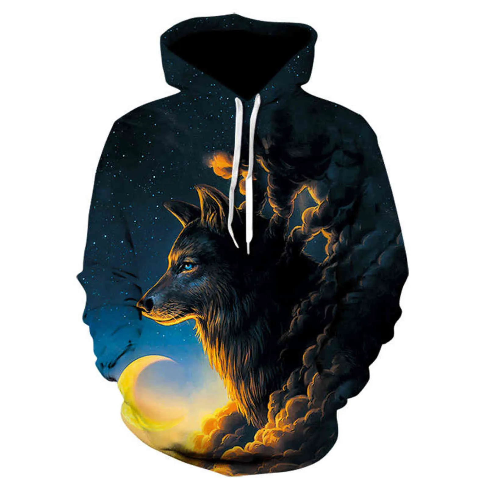 Mode Hommes Wolf Animal 3D Imprimé Sweat à capuche Hommes / Femmes Shinning Wolf Design Sweatshirts 3D Harajuku Hoody Y211122