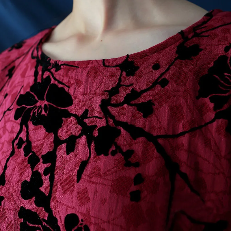 ジョニー教徒の女性ジャカードヴィンテージドレス中国風フリースローブ冬3色の女性の布の暖かい綿のドレス210521