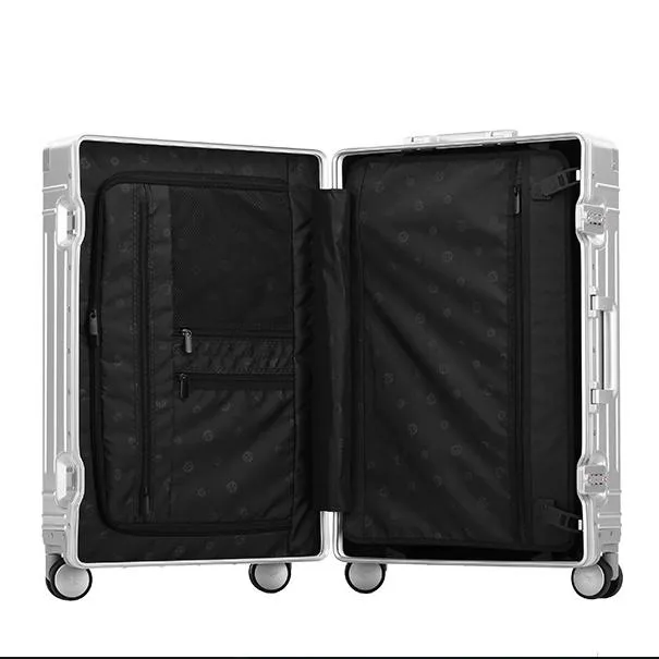 100% aluminium-magnésium embarquement bagages roulants cabine d'affaires valise Spinner voyage chariot valise à roulettes Suitcases232y