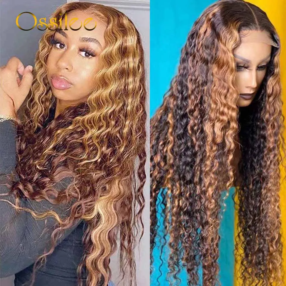 Ombre 4/27 13x4 Deep Wave Lace Front Human Hair Wigs 1b/27 Highlight Wig Human Hair Closure Wigs 30inch Lace Frontal for Womenfactory di