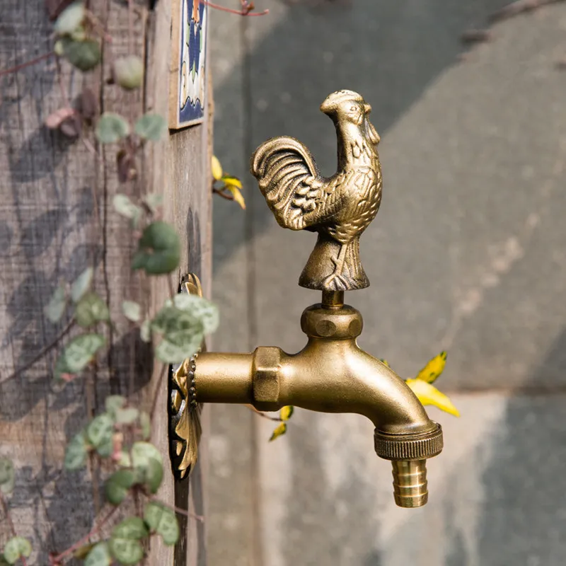 Robinets de blanchisserie en forme d'animal en laiton antique, robinets d'eau de jardin extérieur, art de campagne, robinet utilitaire mural, mélangeur d'évier de vadrouille Ta249Z