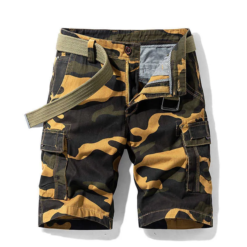 Men's 100% Cotton Military Cargo Shorts 2021 New Spring Summer Men Casual Male Loose Breeches Bermuda Multi-Pocket Short Pants X0705