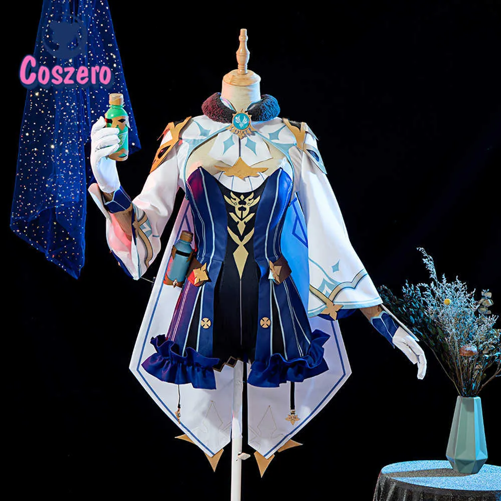 Genshin Impact Saccharose Cosplay Kostüm Harmlose Süße Frauen Süßes Kleid Top Hosen Halloween Karneval Uniform Schuhe Perücken Y0913