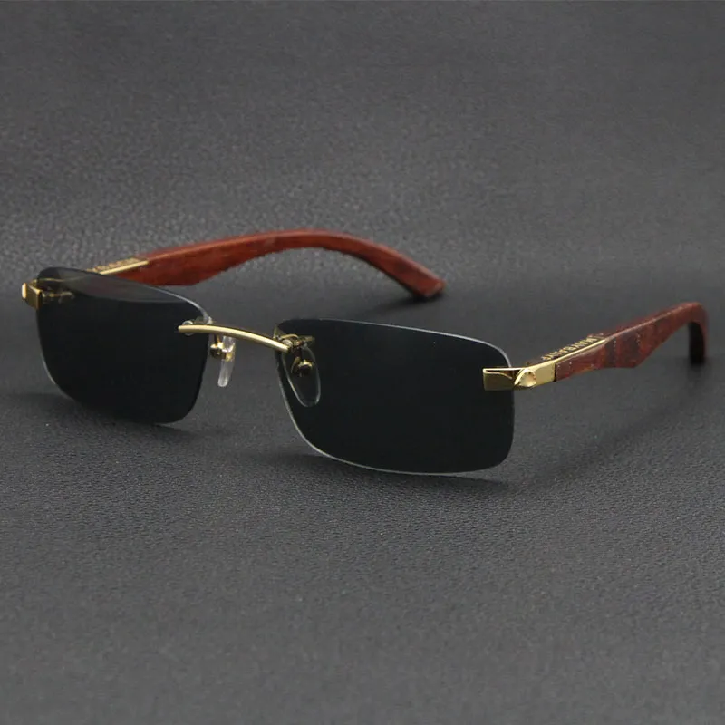 Vollständiger Verkauf von Brillenzubehör THE ARTIST Holz Randlose Sonnenbrille Silber 18K Gold Metall Geschenk Brille männlich und weiblich fram277i