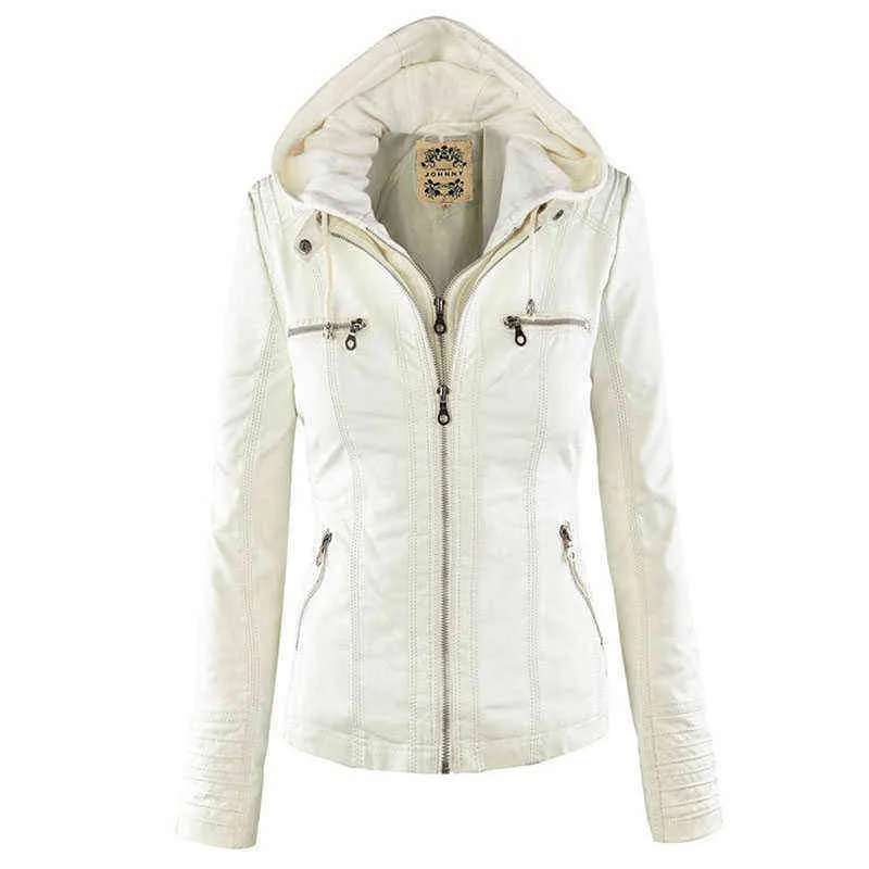 Giacca in ecopelle Donna Cappotto base Donna Inverno Moto Pelle scamosciata PU Felpe con cappuccio Capispalla 211118