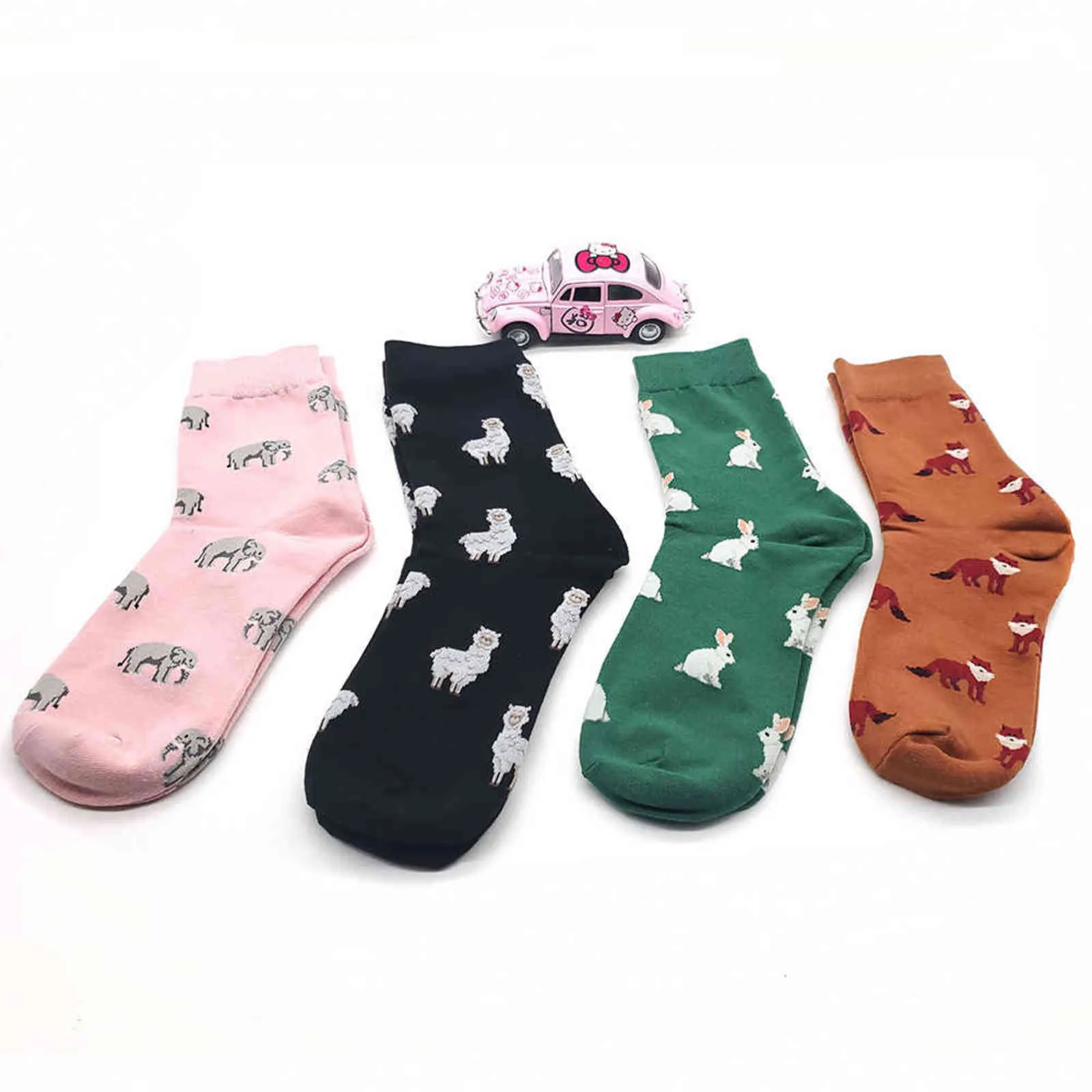 Peonflybrand Japonya Harajuku Tavşan Kedi Fox Hayvanlar Kadın Çorap Kawaii Sevimli Kadın Karikatür Komik Çorap EU35-40 Y1119
