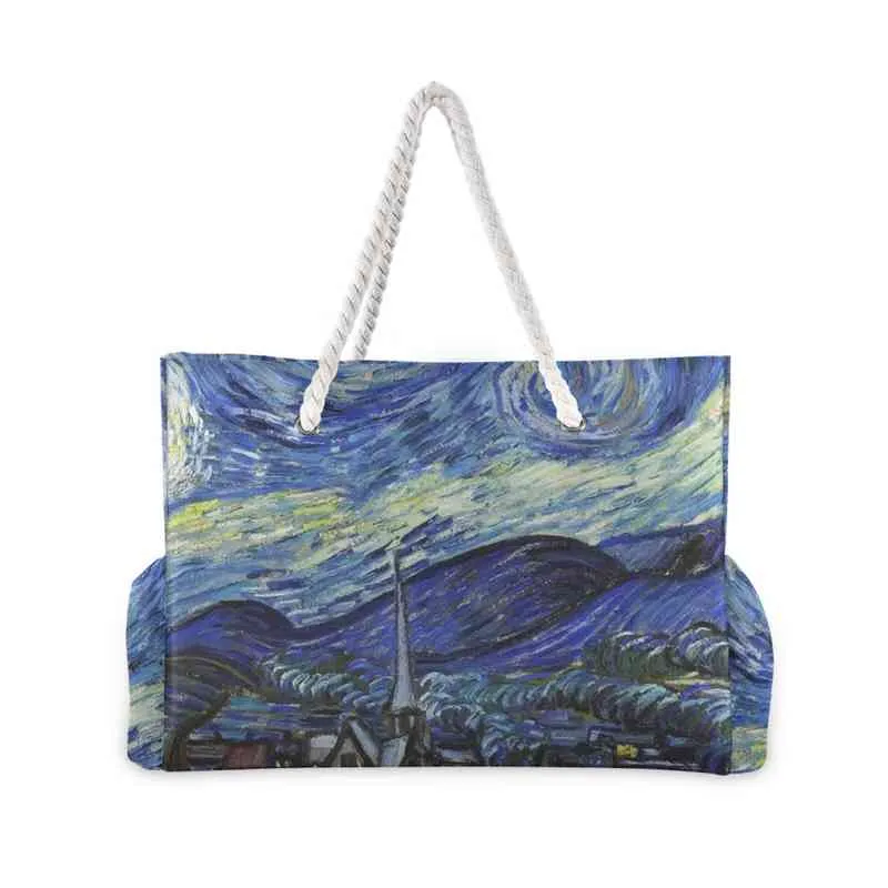 Sacos de compras Novo Saco de Praia Luxuoso Van Gogh Pintura A óleo Imprimir Ombro Marca de Grande Capacidade Marca Sacola Casual Sacos de Alça superior 220310