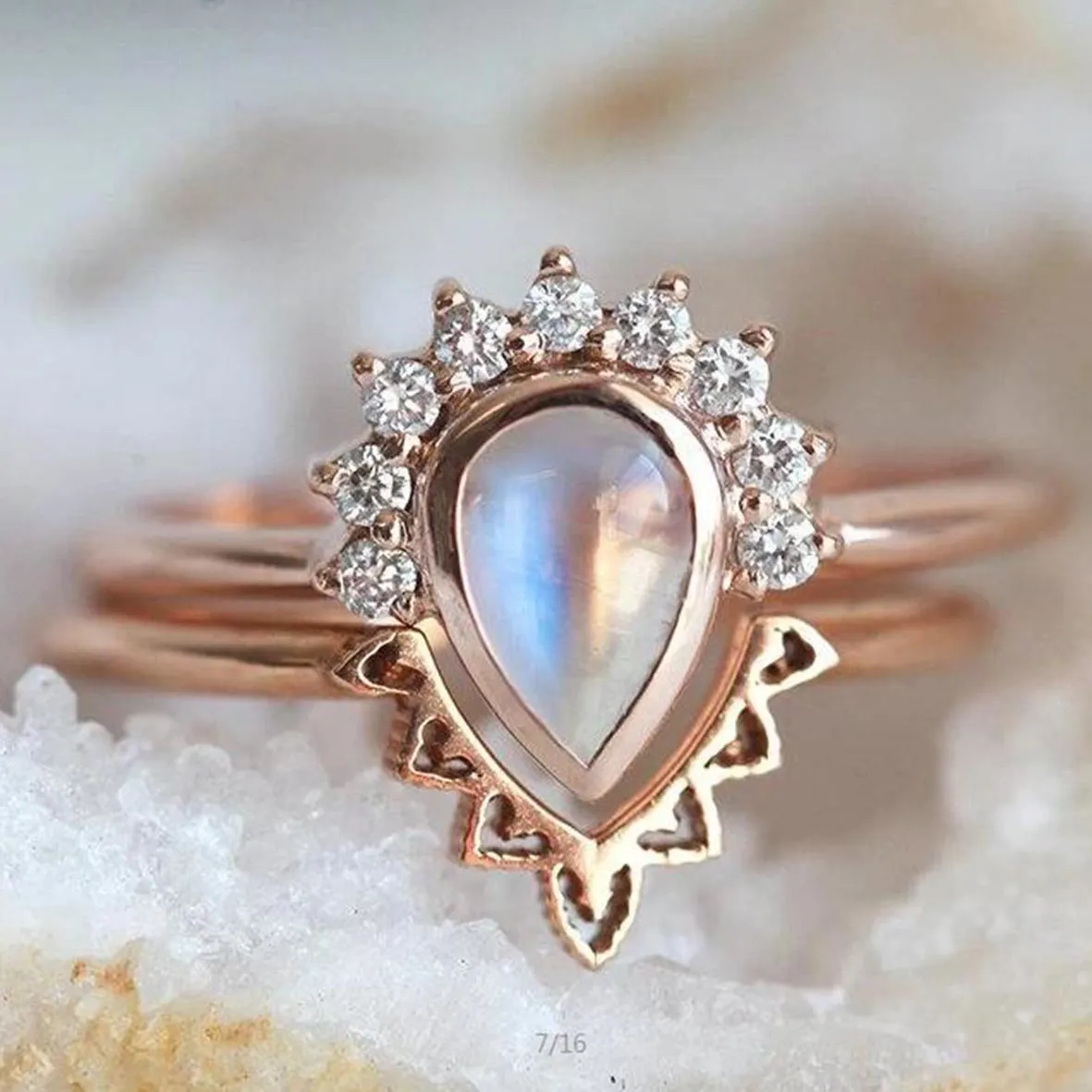 Gioielli in argento sterling 100% 925 taglio pera 5x8mm arcobaleno blu pietra di luna naturale set anello di fidanzamento nuziale le donne regalo